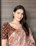 Khwaab Coffee Jacquard Chikankari Slip On Stretchable Blouse by Advi