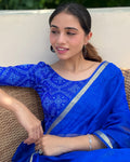 Khwaab Royal Blue Two Tone Chikankari Boat Neck Jacquard Blouse Advi