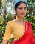 Khwaab Mustard Chikankari Elbow Sleeve Slip On Jacquard Blouse by Advi