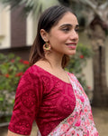 Khwaab Maroon Two Tone Jacquard Chikankari Blouse with Boat Neck by Advi