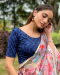 Khwaab Navy Chikankari Embellished Boat Neck Jacquard Blouse by Advi