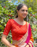 Khwaab Orange Embellished Chikankari Jacquard Stretch Blouse by Advi