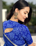 Ambreen Blue Stretchable Blouse with Floral Back Cut Design by Advi