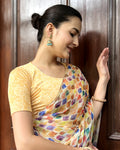 Ambreen Beige Jacquard Blouse with Frill and Fancy Back Cut Advi