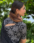 Ambreen Black Self Jacquard Blouse with Stylish Cut Back Advi