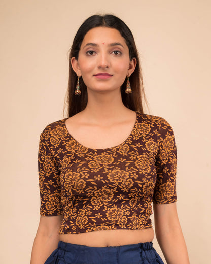 Ambreen Coffee Everyday Wear Blouse with Fancy Back Cut by Advi