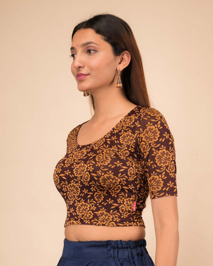 Ambreen Coffee Everyday Wear Blouse with Fancy Back Cut by Advi