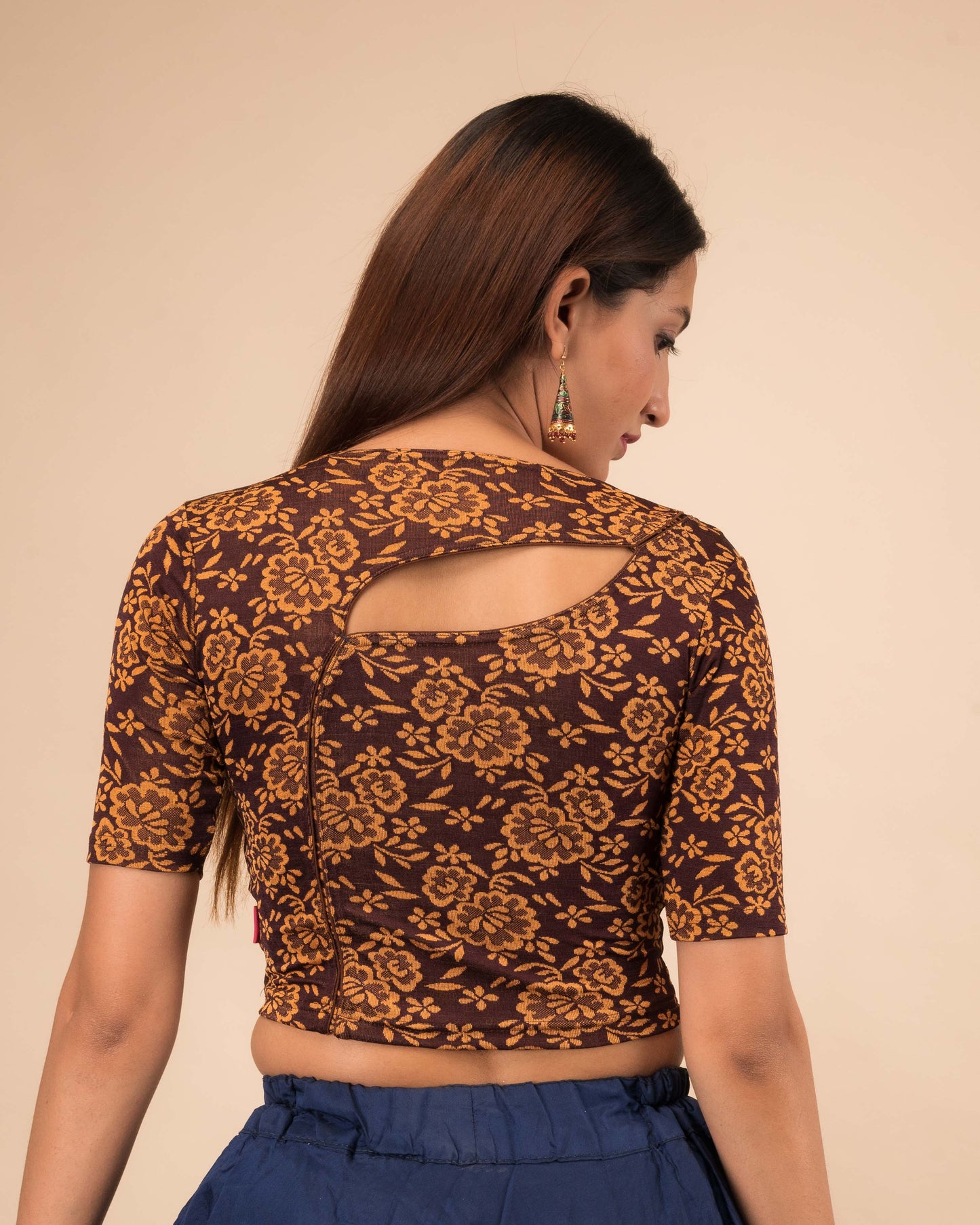 Ambreen Self Jacquard Back Cut Design Stretchable Slip On Blouse