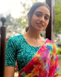 Ambreen Rama Green Floral Jacquard Blouse with Stylish Back Cut Advi