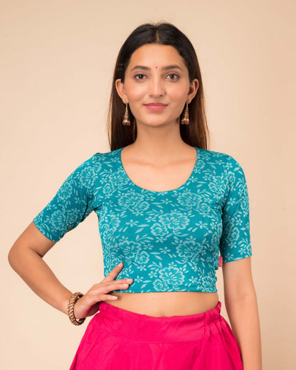 Ambreen Rama Green Floral Jacquard Blouse with Stylish Back Cut Advi
