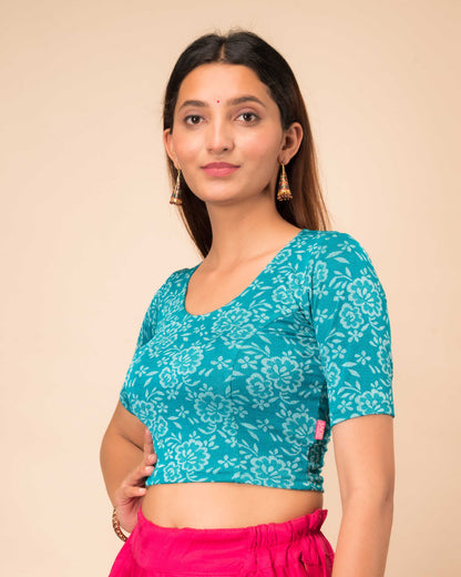 Ambreen Rama Green Floral Jacquard Blouse with Stylish Back Cut Advi