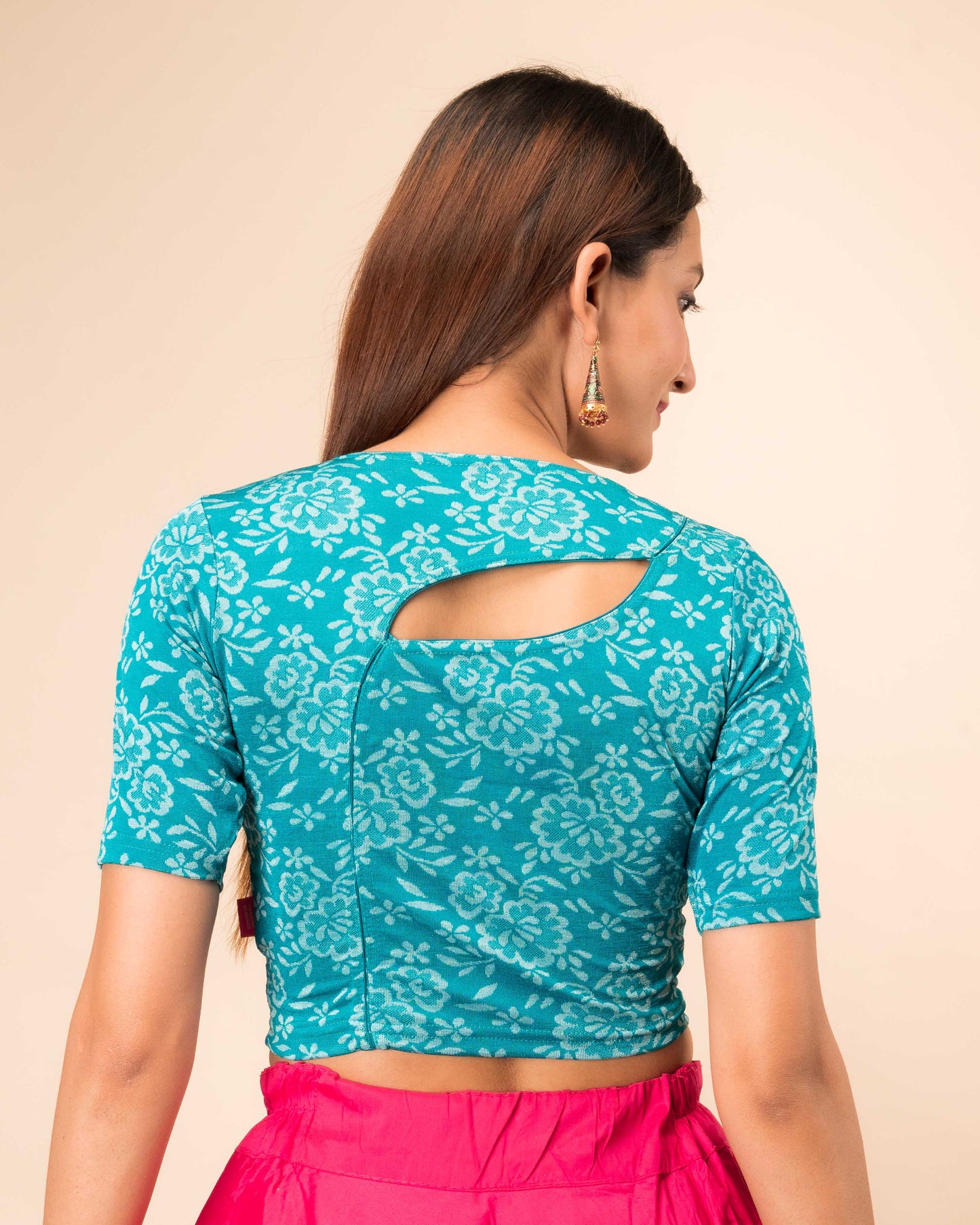 Ambreen Rama Green Floral Jacquard Blouse with Stylish Back Cut Advi