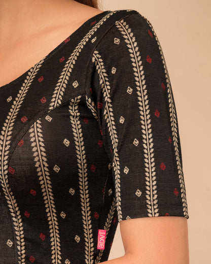 Mehreen Black Leheriya Stripe Jacquard Blouse with Frills by Advi