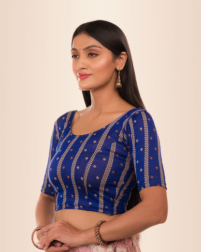 Mehreen Blue Multicolour Jacquard Blouse with Fancy Stripes by Advi