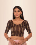 Mehreen Coffee Bandhej Stripe Design Blouse with Frill Sleeve by Advi
