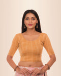 Mehreen Beige Multicolor Stripes Elbow Sleeve Jacquard Blouse Advi