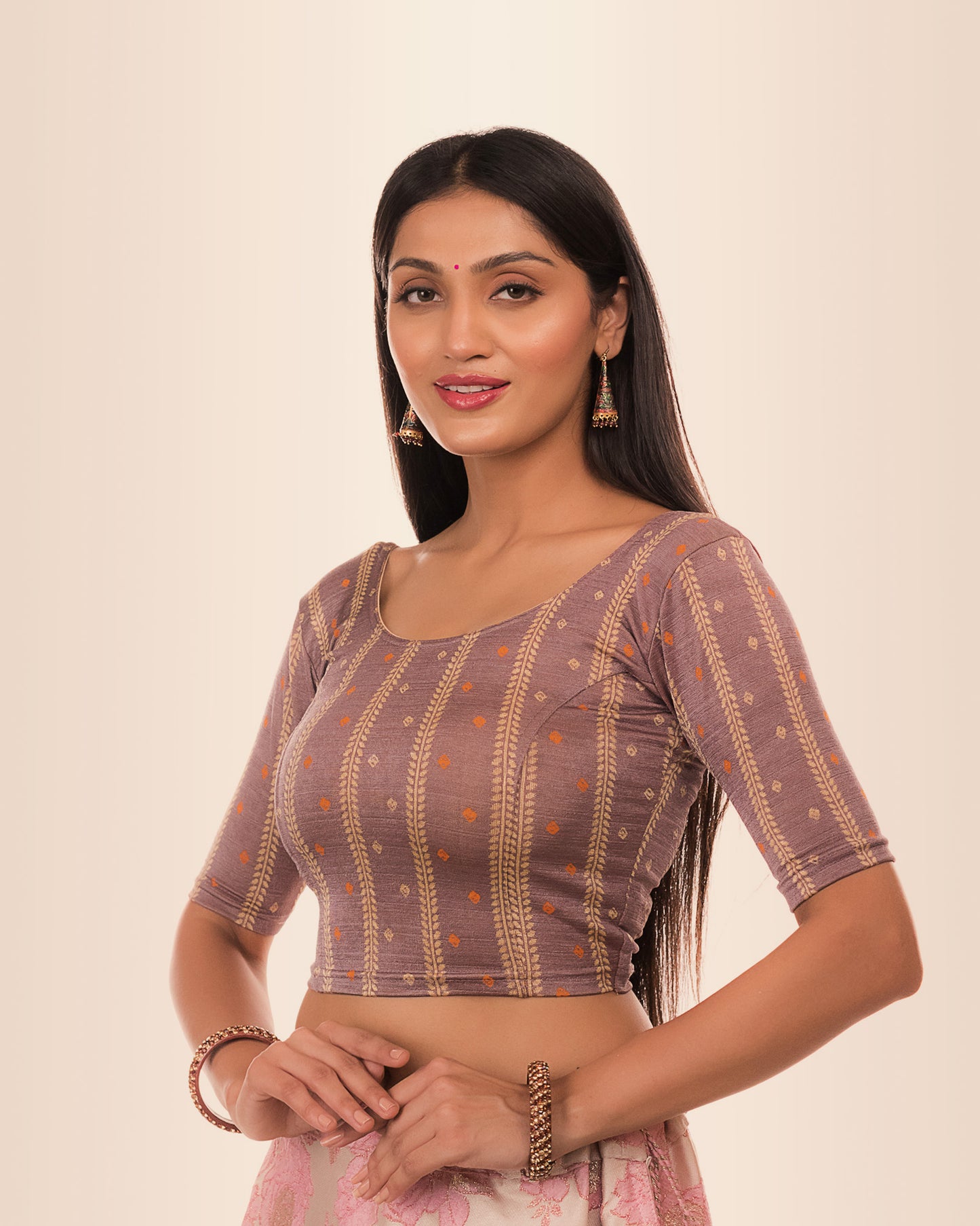 Mehreen Gray Fancy Stripes Stretchable Jacquard Blouse by Advi