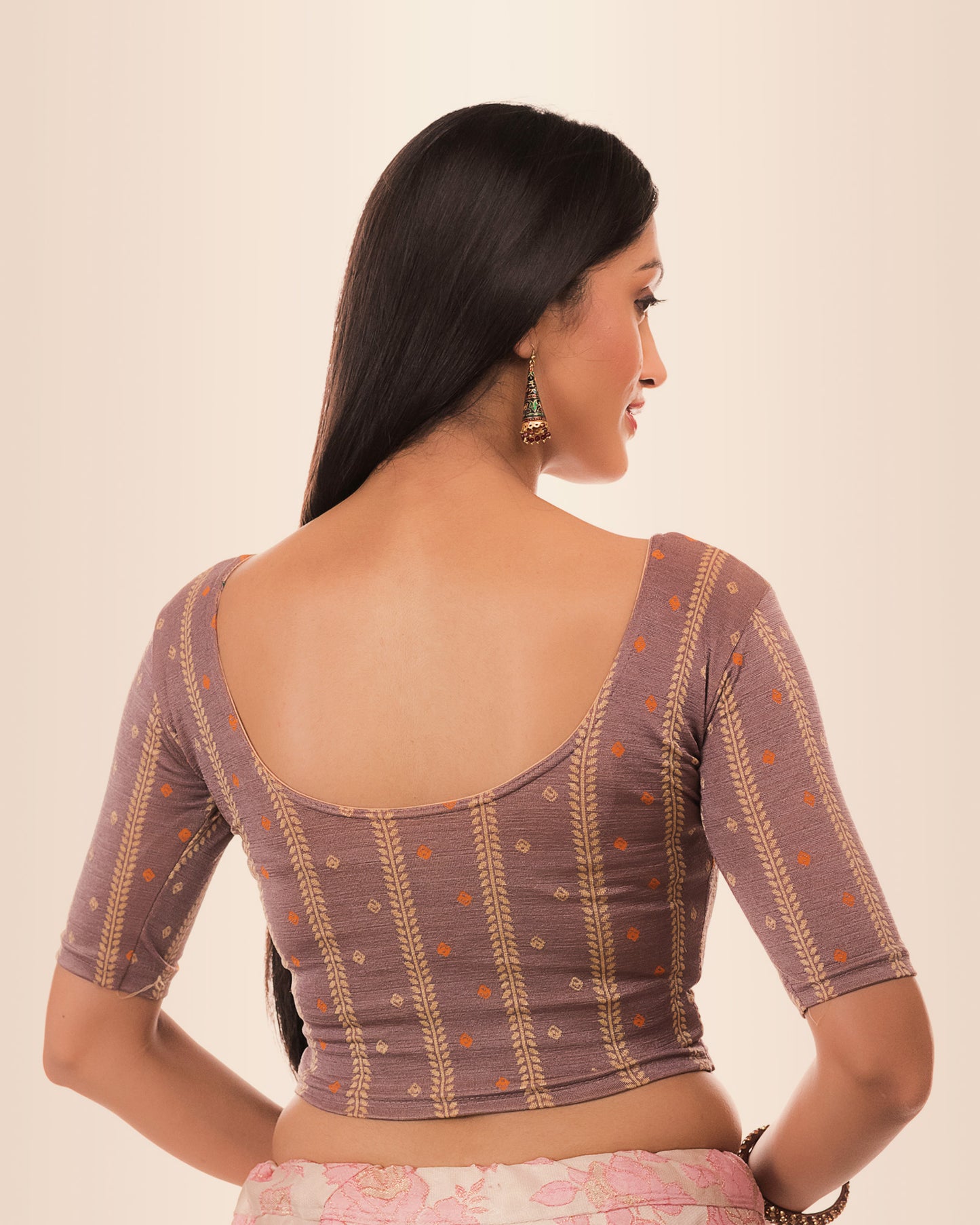 Mehreen Gray Fancy Stripes Stretchable Jacquard Blouse by Advi