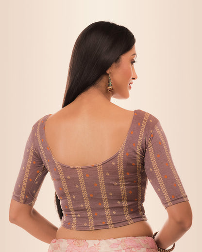 Mehreen Gray Fancy Stripes Stretchable Jacquard Blouse by Advi