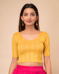 Mehreen Yellow Multicolor Stripes Jacquard Blouse with Frill by Advi