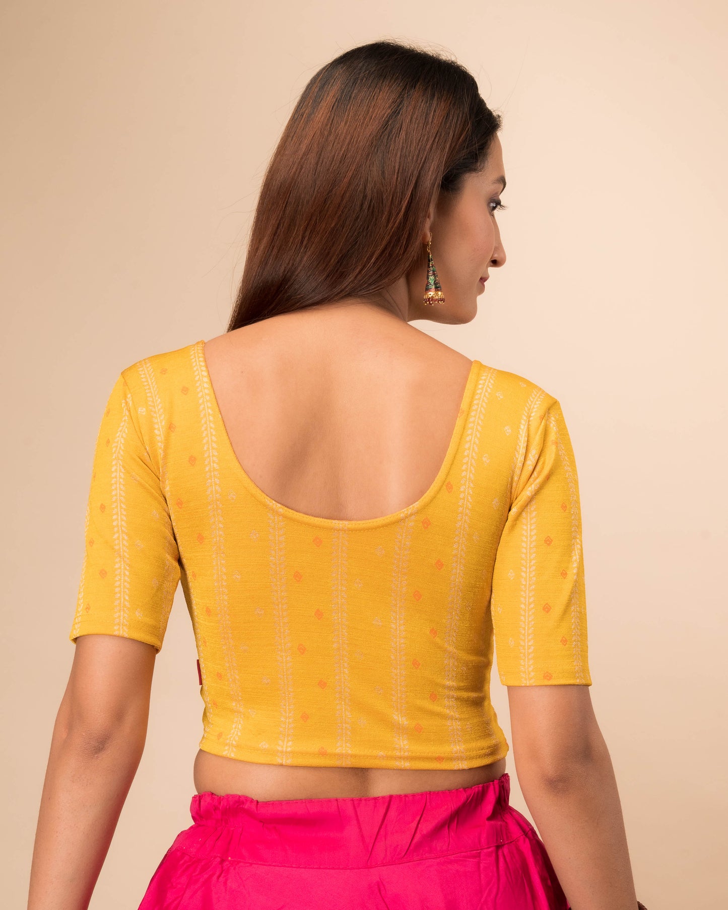 Mehreen Yellow Multicolor Stripes Jacquard Blouse with Frill by Advi