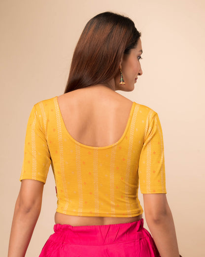 Mehreen Yellow Multicolor Stripes Jacquard Blouse with Frill by Advi