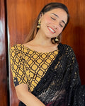 Taapsi Black Embellished Blouse with Epaulet Button and Slip On Fit Advi