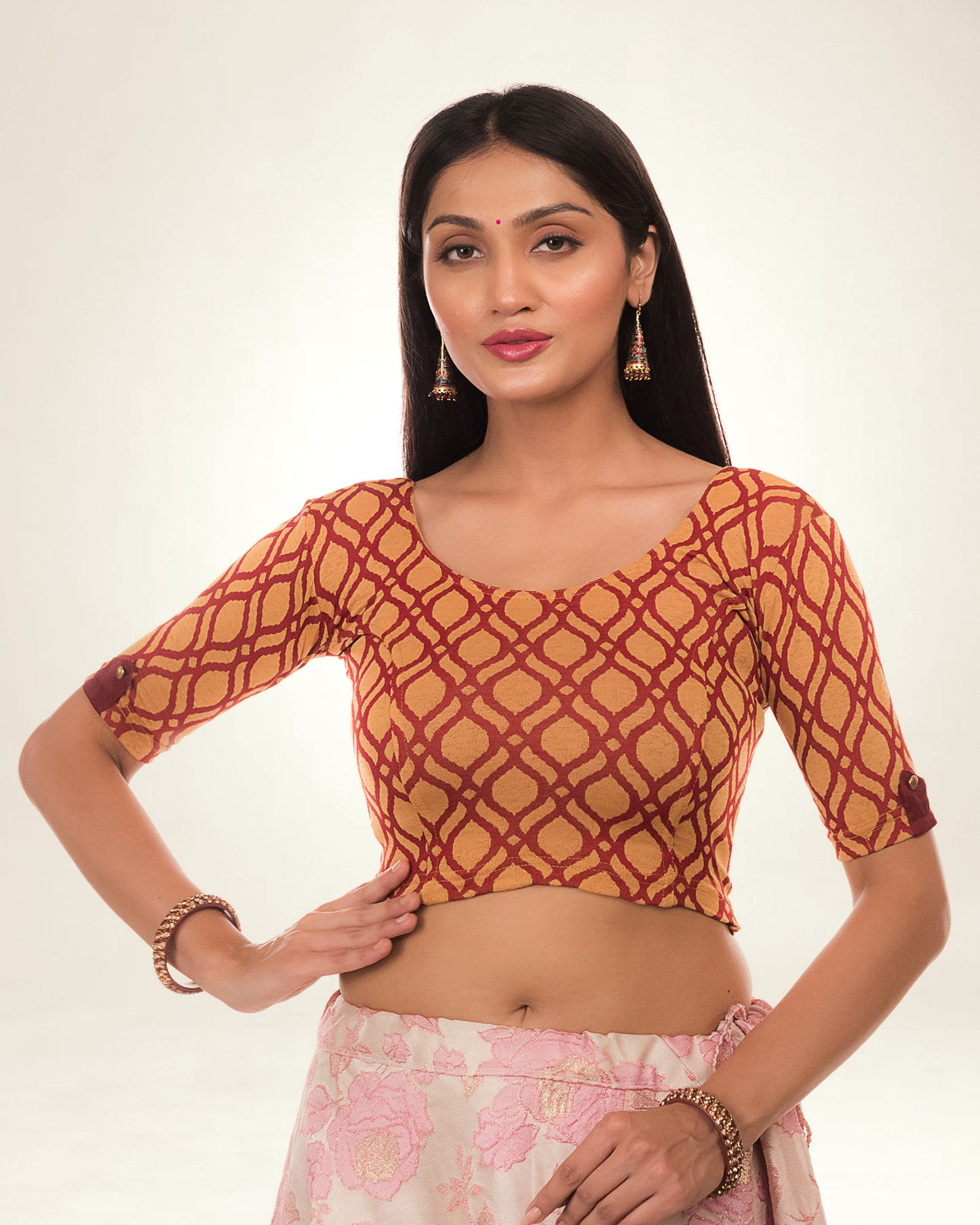 Taapsi Maroon Silk Jacquard Blouse with Epaulet Button Sleeve Advi