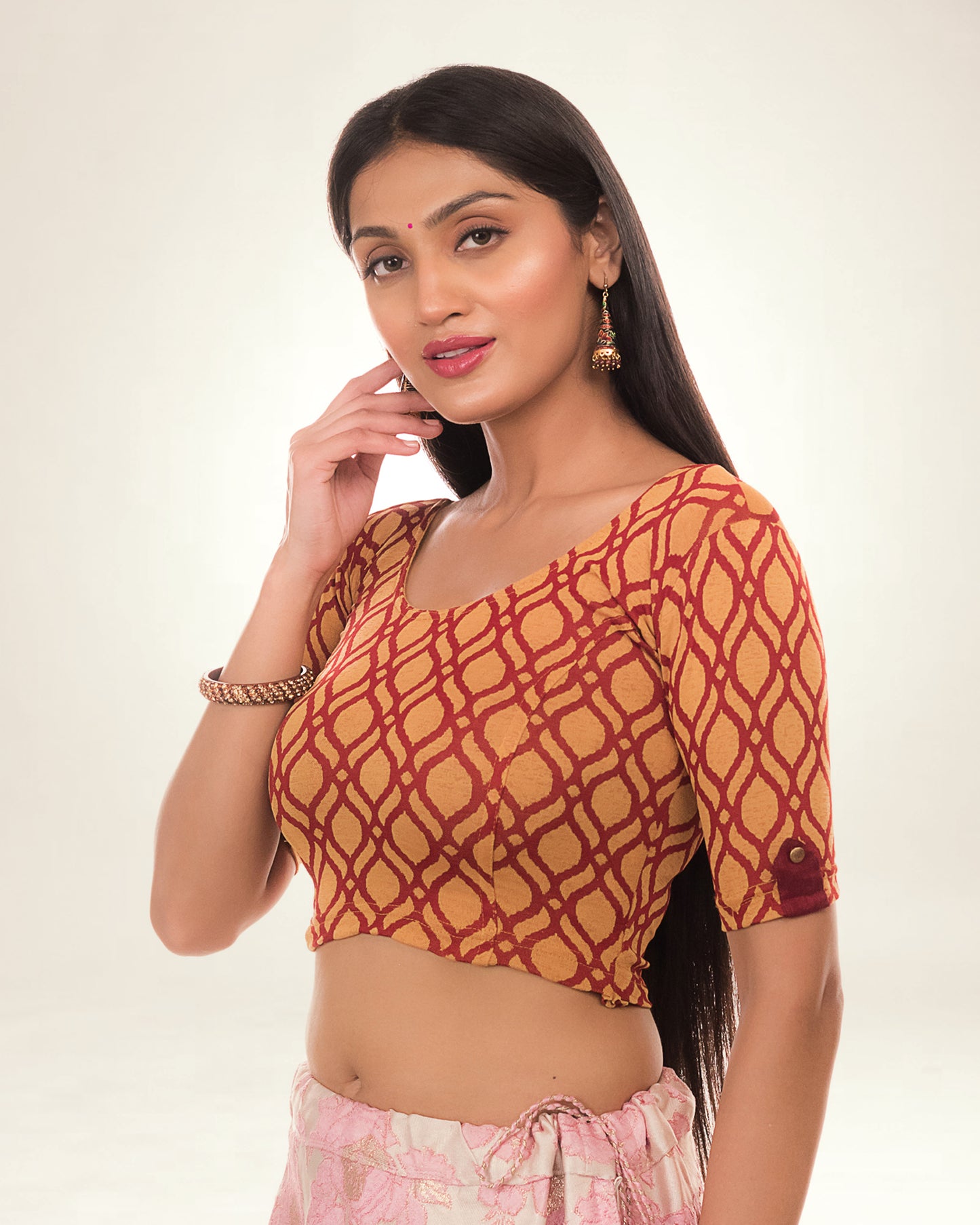Taapsi Maroon Silk Jacquard Blouse with Epaulet Button Sleeve Advi