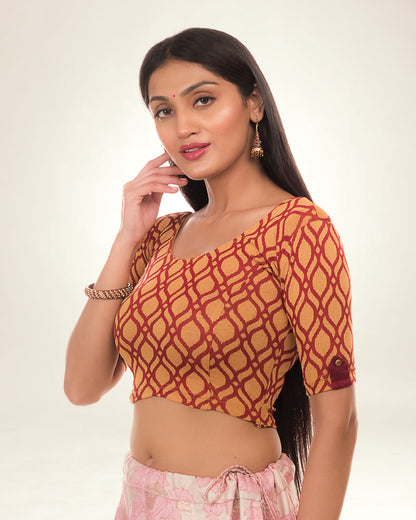Taapsi Maroon Silk Jacquard Blouse with Epaulet Button Sleeve Advi