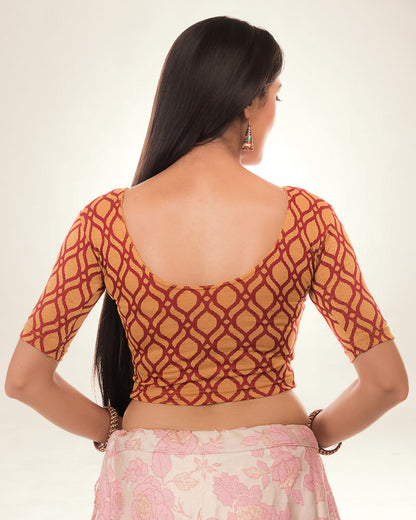 Taapsi Maroon Silk Jacquard Blouse with Epaulet Button Sleeve Advi