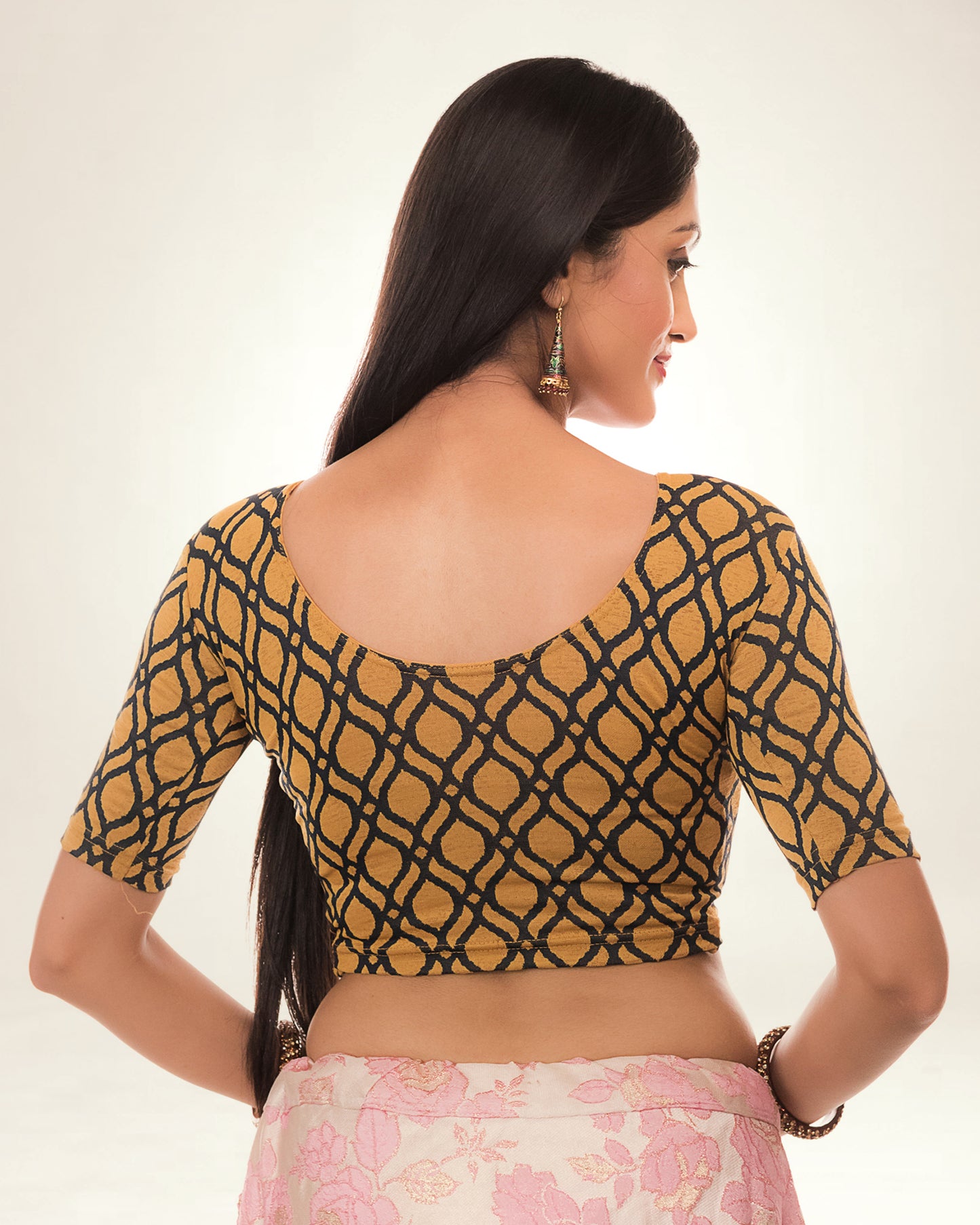 Taapsi Navy Two Tone Blouse with Epaulet Button and Boat Neck Advi