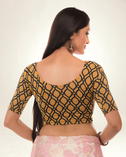 Taapsi Navy Two Tone Blouse with Epaulet Button and Boat Neck Advi