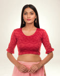 Amira Maroon Jacquard Frill Blouse with Peekaboo Back Detail Advi