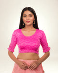 Amira Pink Self Design Stretchable Blouse with Peekaboo Back Advi