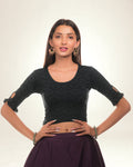 Amira Black Self Jacquard Blouse with Peekaboo Back Cutout Advi