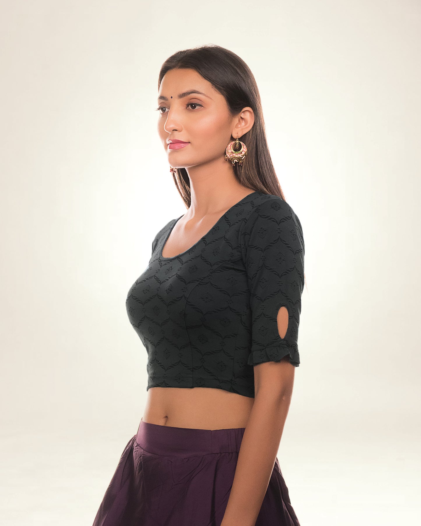 Amira Black Self Jacquard Blouse with Peekaboo Back Cutout Advi