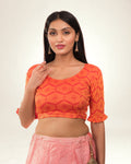 Amira Orange Jacquard Blouse with High Back and Peekaboo Detail Advi