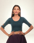 Amira Rama Green Stretchable Blouse with Peekaboo Back Cut by Advi