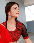 Kaya Red Lace Collar Jacquard Blouse with Frill Detail by Advi