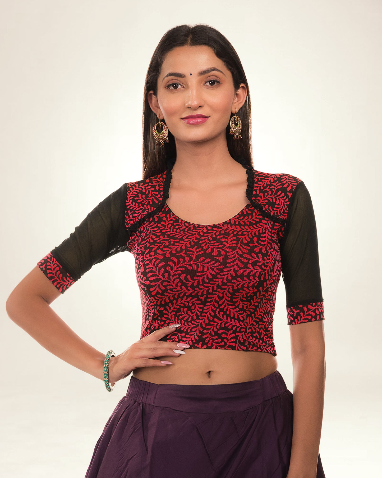 Kaya Red Lace Collar Jacquard Blouse with Frill Detail by Advi