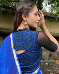 Kaya Blue Boat Neck Blouse with Lace Collar and Frill by Advi