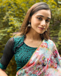 Kaya Green Jacquard Blouse with Ruffle Lace Collar by Advi