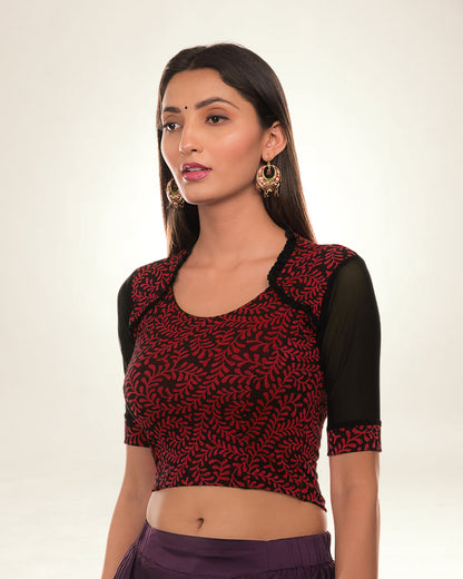 Kaya Maroon Stretchable Blouse with Lace Frill Collar by Advi