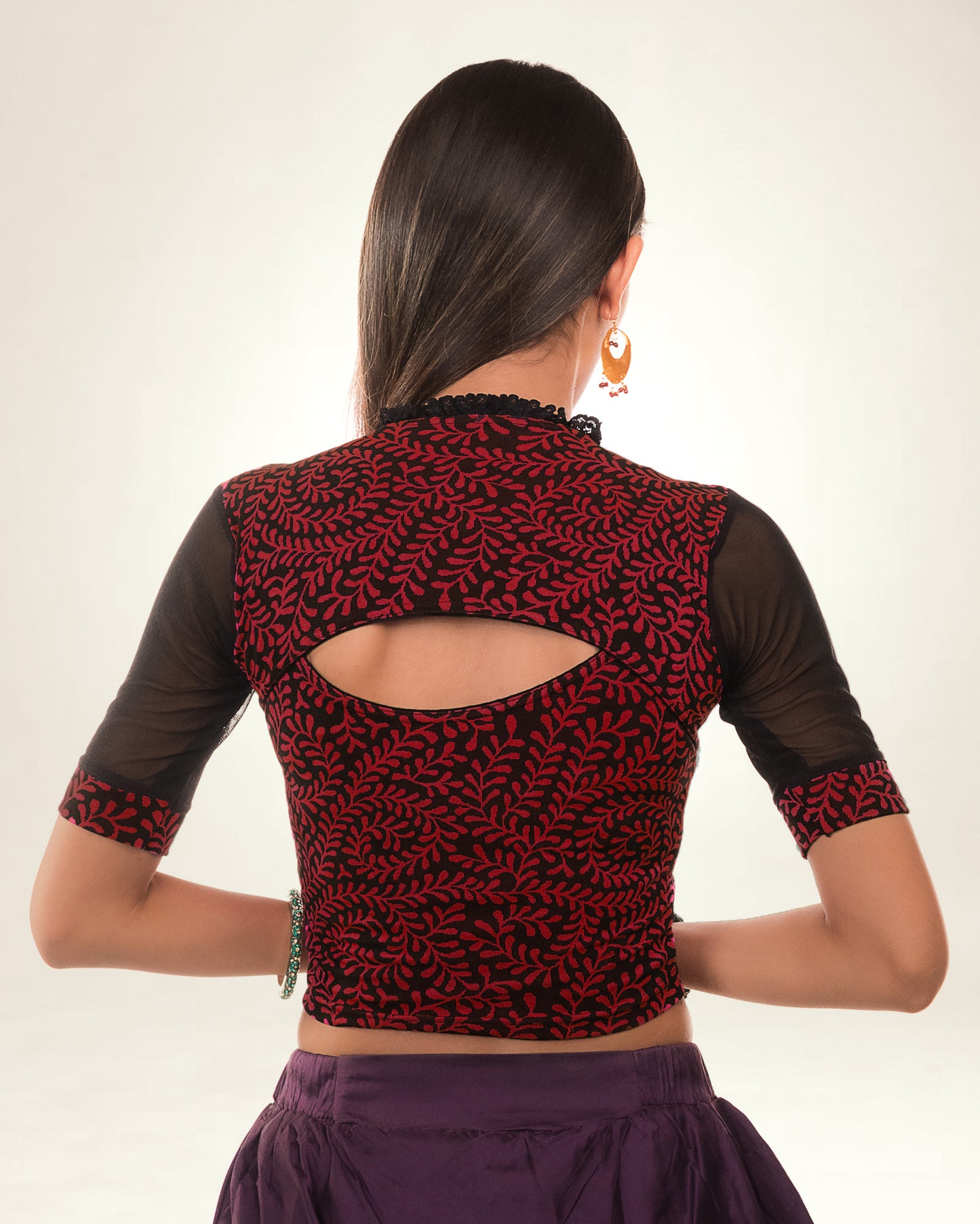Kaya Maroon Stretchable Blouse with Lace Frill Collar by Advi