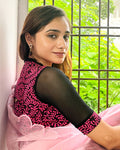 Kaya Pink High Neck Lace Collar Jacquard Blouse by Advi