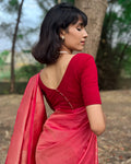 Radha Coral Potli Back Lycra Jacquard Blouse with Boat Neck Advi
