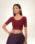 Radha Maroon Stretchable Blouse with Back Potli Buttons by Advi