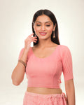 Radha Pink Self Design Jacquard Blouse with Potli Back by Advi