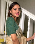 Urvi Green Zari Jacquard Blouse with Stretchable Fit and Metallic Shine